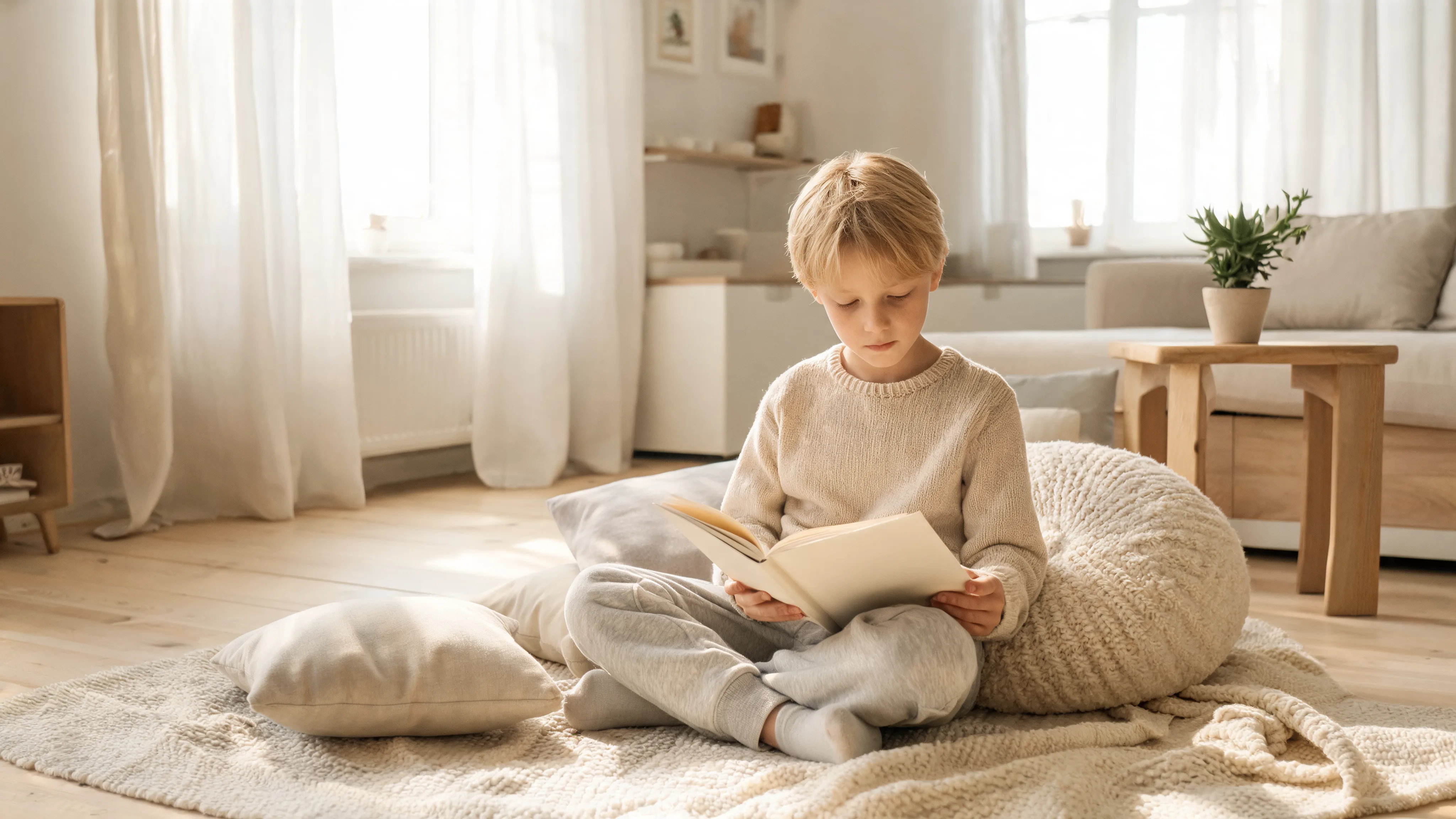 Child reading quietly on their own after finding a book they enjoy