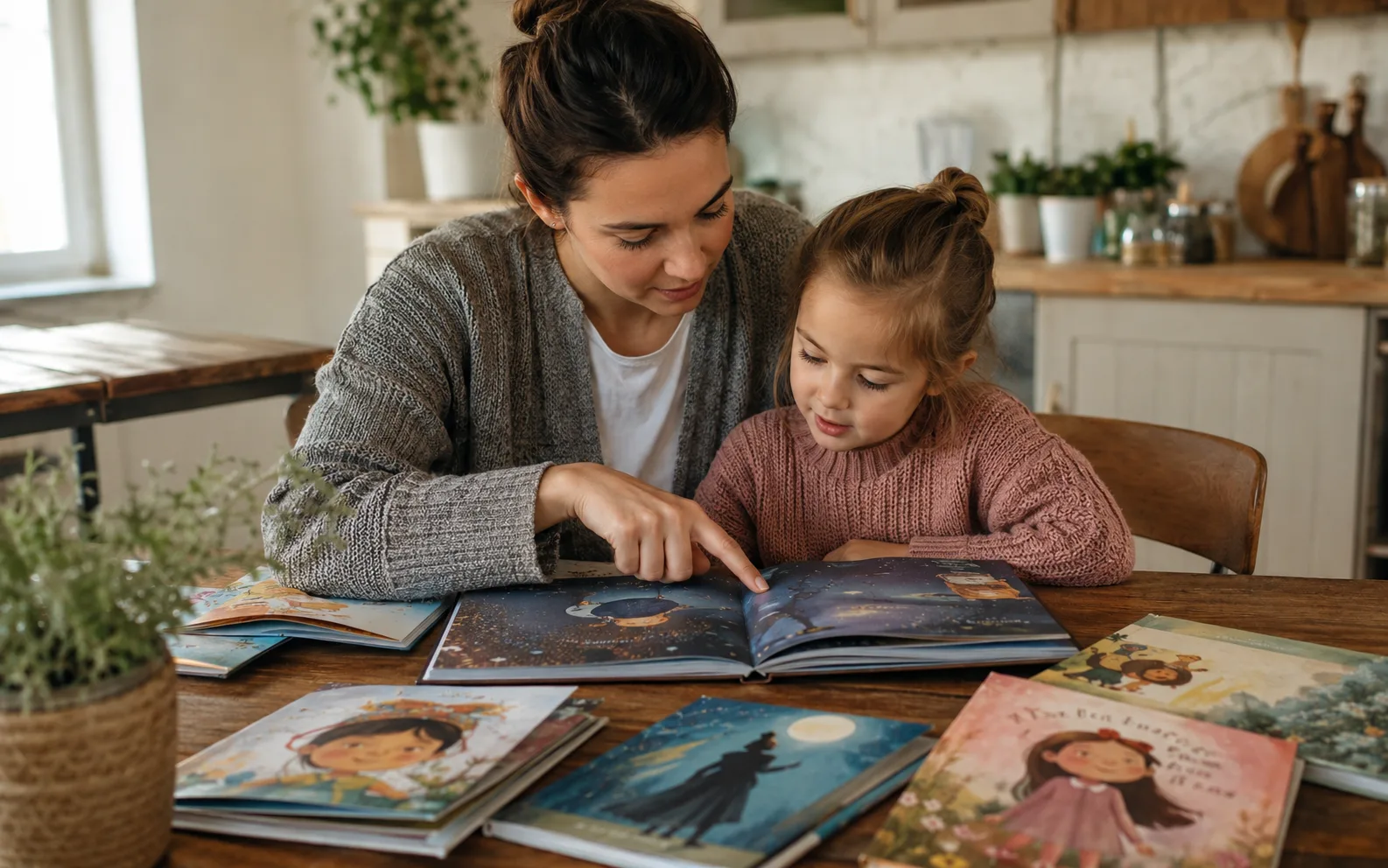 Parent choosing the right personalized book for a child